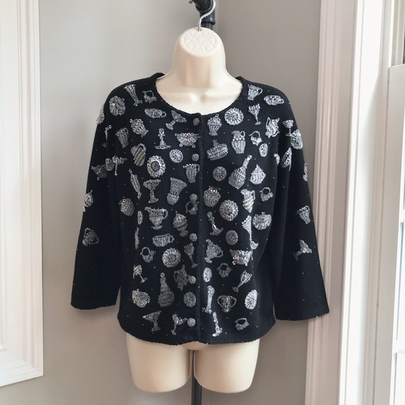 Vintage Michael Simon Crystal Glassware Cardigan Sweater - Women’s MediumEUC